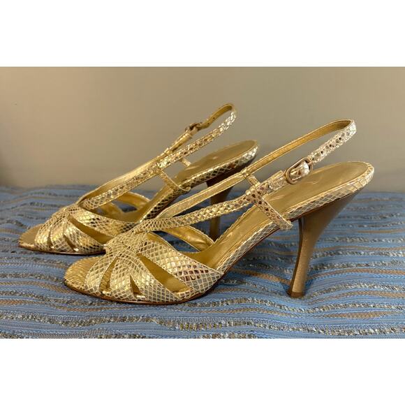 Nina Cracked Gold Leather Strappy Slingback Sandals - Size 9 - Picture 3 of 9
